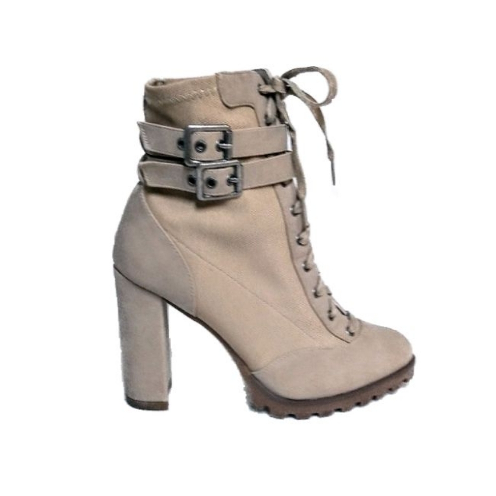 Shoedazzle WILA Tan Buckle/Lace Combat Boot Sz 7.5